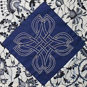 Sashiko stitched Danu design set with indigo batik