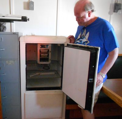 Inside of the vintage fridge