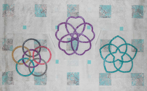 The 3 blocks of San Kamon done in crayon and backstitching.