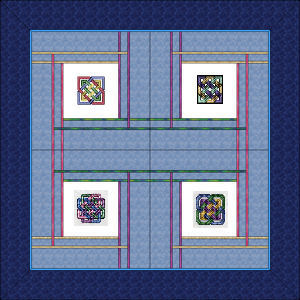 4 block layout with Celtic embroidery.