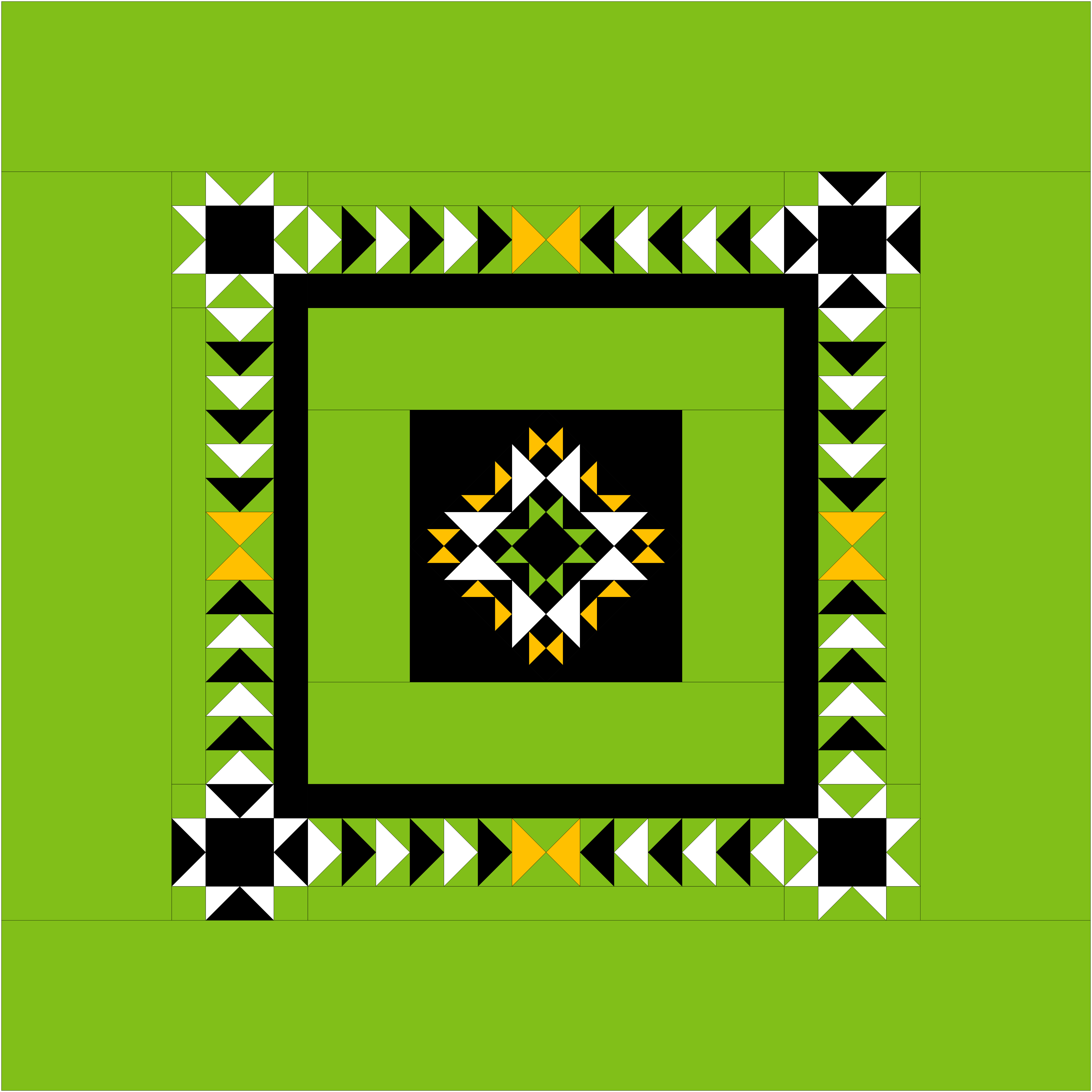 Green, black, white and yellow colorway for Amish Star pattern.