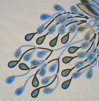 Closeup of the bottom half of Exotic Peacock.
