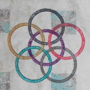 Six Rings block done in crayon and embroidery
