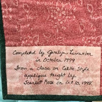Label from Jerelyn's small quilt