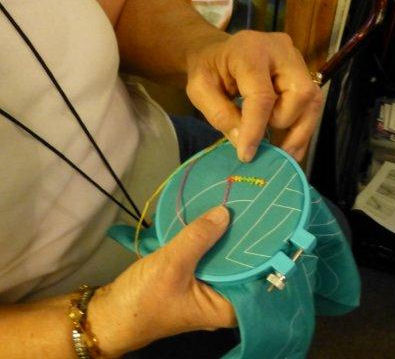 Closeup of twilling stitching.